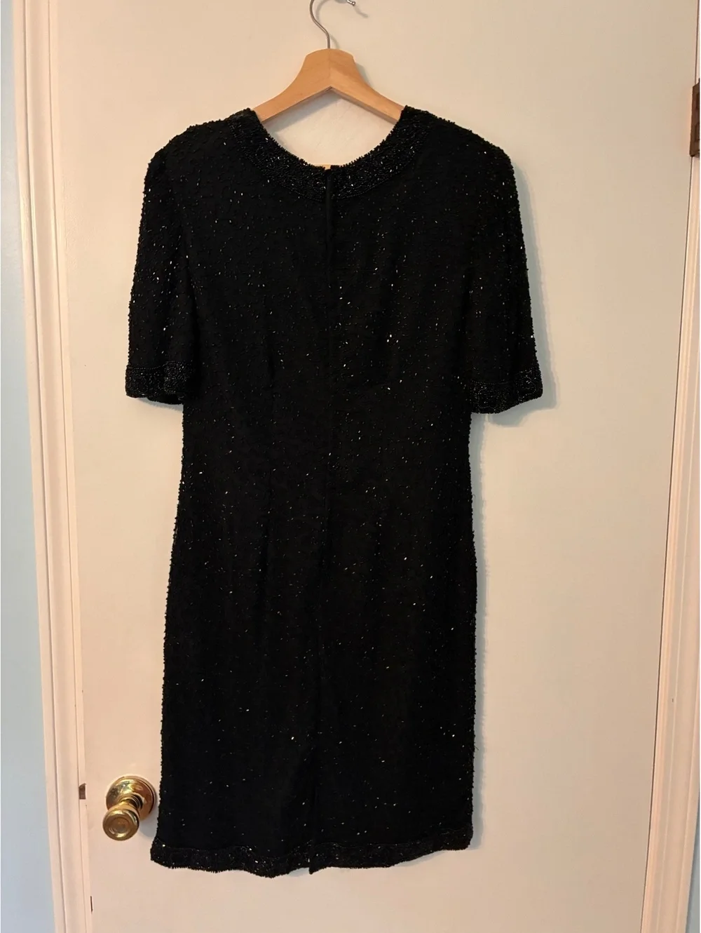 Vintage Black Silk Beaded Dress Jacket Set Size M Evening Formal